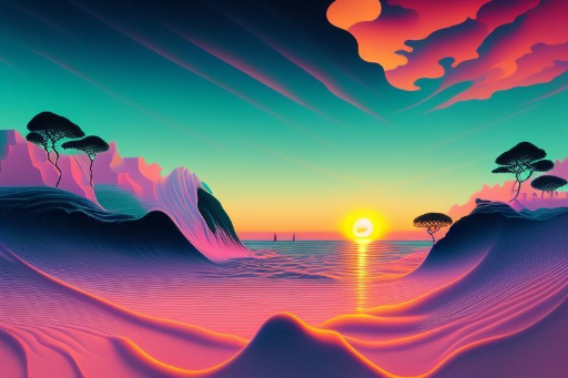 heathercooper: Gorgeous cyberpunk beach, sunset, waves flowing