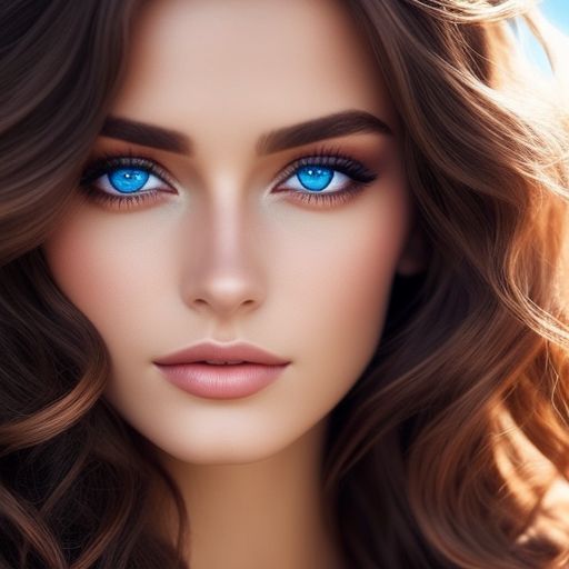 last-gerbil73: A person with brown hair and ocean blue eyes could be  described as having striking features. Their hair might be a rich,  chocolate brown color that frames their face and falls