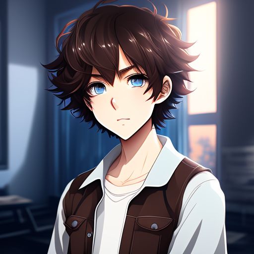 last-gerbil73: Anime boy drawing with brown, hair blue eyes
