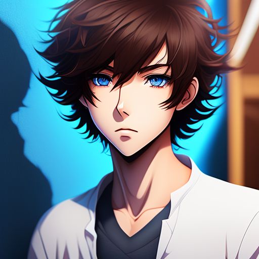 OpenDream - anime profile picutre of a boy with brown hair blue