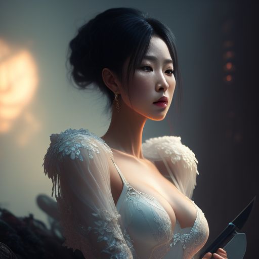 noxious-raven0: an Asian woman wearing an white see-through dress
