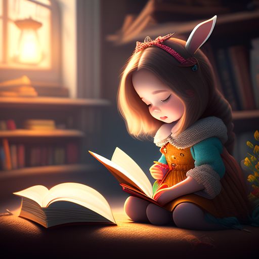 cute cartoon girl reading book