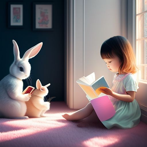 prudent-lion351: a little girl reading a kids book to her white rabbit ...