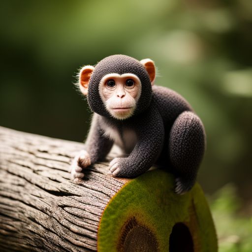 Arshadkhan: an amigurumi monkey perches on a wooden log