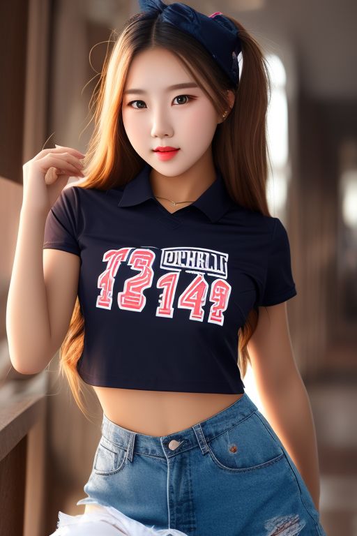 TENPURAKUN: A cute high school girl wearing a shirt with an open chest