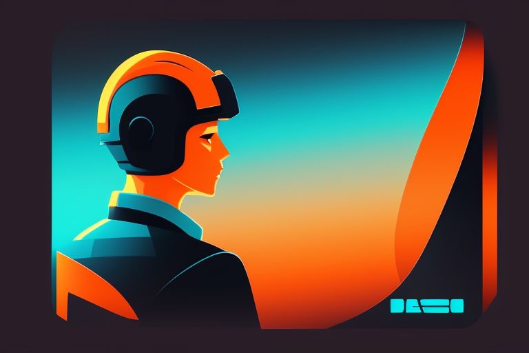 Cool gamer background, from light blue to orange gradient from top to bottom , Vector illustration, Cartoon-ish, Comic style, Anime, Profile picture, Dark sleek background, dark theme, Gaming, logo, Hacker, Cartoon Vectorized Illustration, Minimal and clean