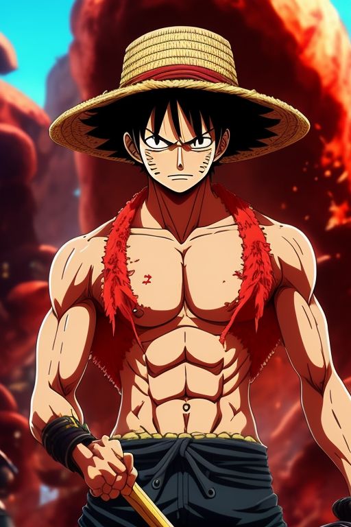 steelchough653 LUFFY STRAW HAT WITH RIPPED BODY,