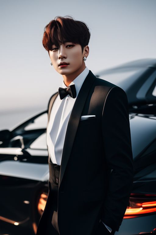 flat-panther735: jungkook from bts is dressed in a black suit like james  bond and he had gun