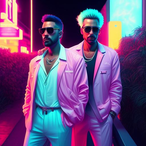 primary-human8: Two guys going out at night in Miami vice clothing