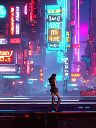standing in a futuristic neon cityscape, Vibrant colors, Neon lighting, Futuristic, grungy, Dark, Highly detailed, Digital painting, Artstation, Concept art, Sharp focus, Illustration, influenced by blade runner and akira, art by artgerm, john park, steve jung, ash thorp, and dylan cole., simple, Flat colors, clean png pixel art, game screenshot, (Pixel art), (((Side scroller))), A hot blue bikini cyberpunk girl , 32-bit colors, (((16-bit))), Video game, in-game, decorated street, Pixel, Pixel art, 3d render