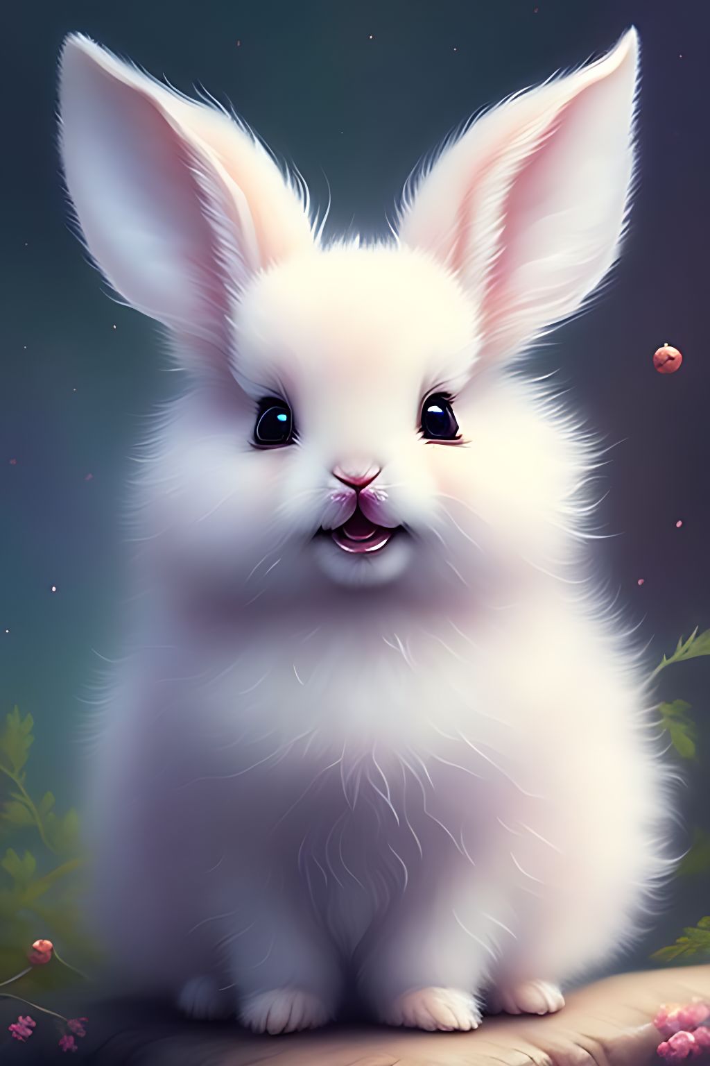 3D Adorable Happy Fluffy Baby Bunny with Dreamy Eyes · Creative Fabrica
