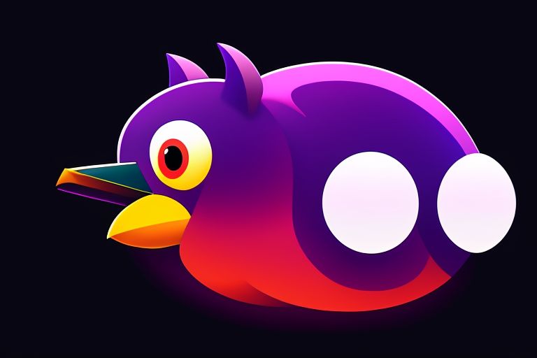 right profile of only one, alone, cute, flappy bird game purple wolf character noodles cartoon, right side only, adobe illustrator vector art