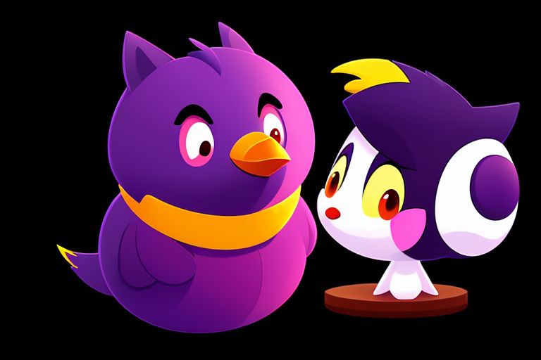 right profile of only one, alone, cute, flappy bird game purple wolf character noodles cartoon, right side only, adobe illustrator vector art
