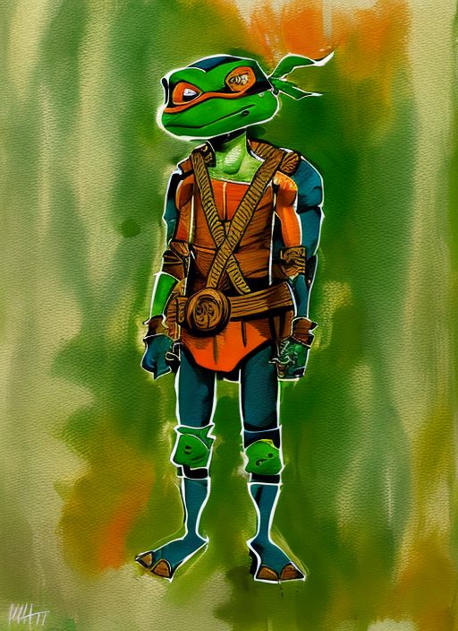 goldengnat989 teenage mutant ninja turtle, green skin, hand painted