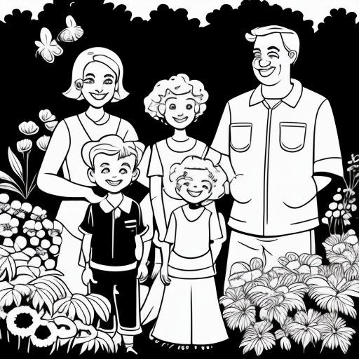 happy family cartoon black and white