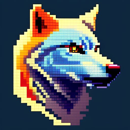 64 pixels image of a pixel art wolf looking right side, cartoon style