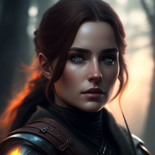 zanydolphin955 Female hunter, young woman, leather clothing, holding