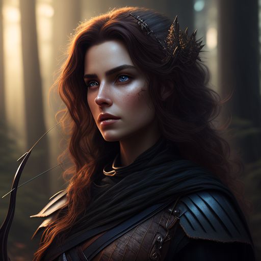 zanydolphin955 Female hunter, young woman, leather clothing, holding