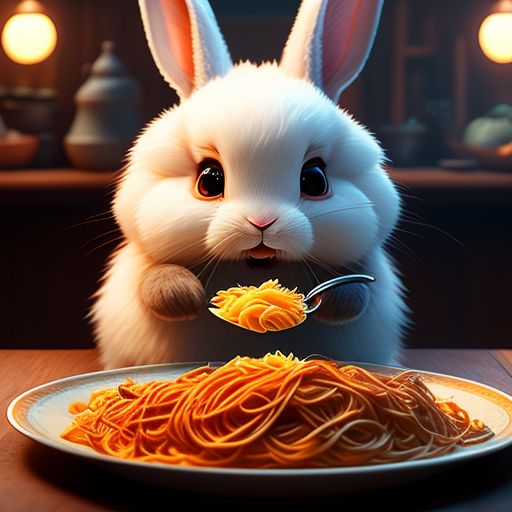 adoredibis702 a rabbit eating pasta