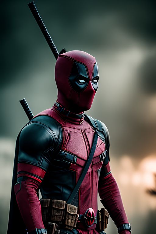 putridheron505 deadpool a dinosaur, wearing full deadpool