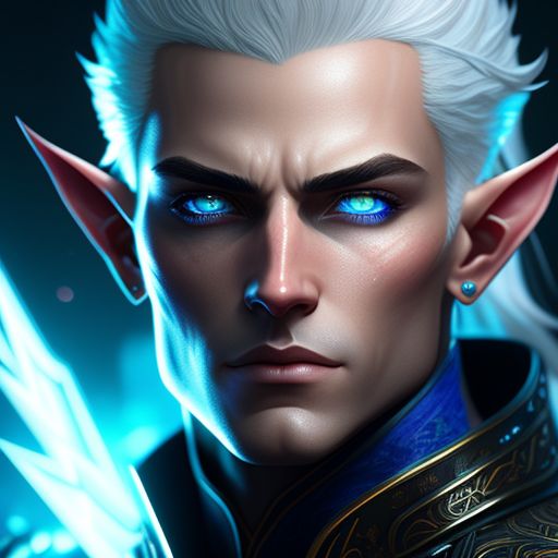 low-tapir845: Male, Astral Elf, Neon Blue Eyes, Short pure white hair ...