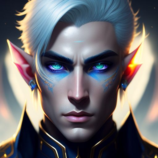 low-tapir845: Male, Astral Elf, Neon Blue Eyes, Short pure white hair ...