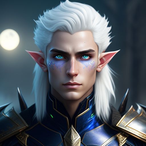 low-tapir845: Male, Astral Elf, Neon Blue Eyes, Short pure white hair ...