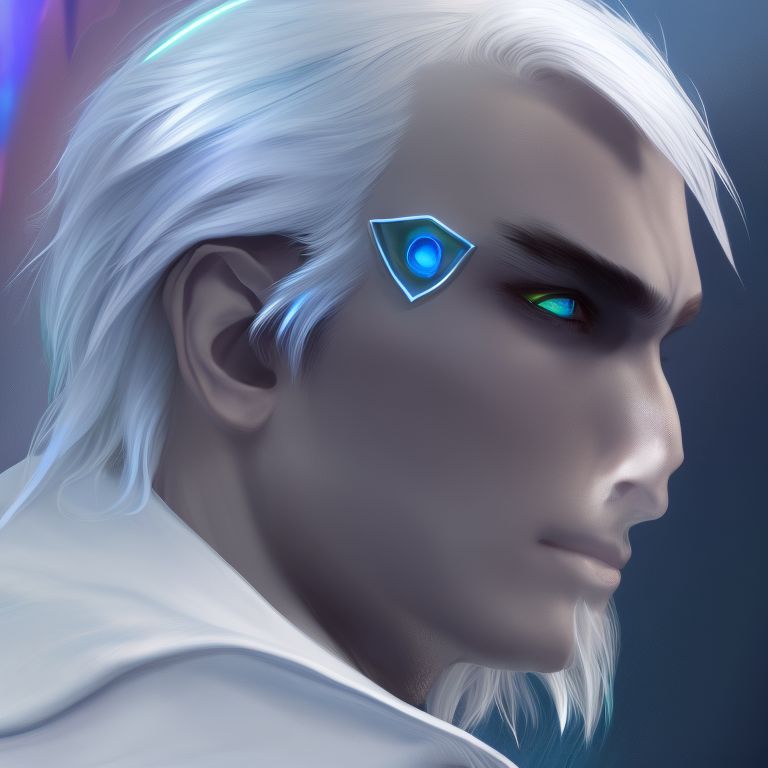 low-tapir845: Male, Astral Elf, Neon Blue Eyes, Short pure white hair ...