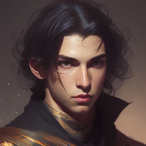 Portrait, human male , black hair, dark brown eyes, pale skin, strong jaw, wizard, black robes,  gray cape, inquisitive, early 20's, no facial hair, magical brand on cheek, D & D, Fantasy, Intricate, Elegant, Headshot, Detailed face, Digital painting, Artstation, Concept art, Smooth, Sharp focus, Illustration, Artgerm, Greg Rutkowski, Alphonse Mucha