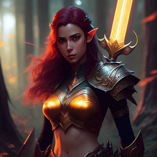 woeful-spider70: half-elf female paladin with red hair and green