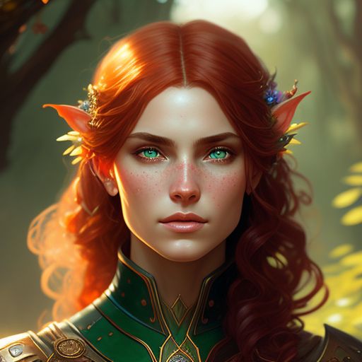 handsome female paladin warrior with long green hair