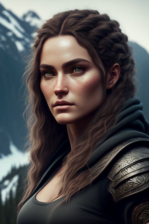 hyper realistic, perfect face proportions, Fullbody realistic viking shield maiden in battle stance with sword raised. She is ready to fight a bear.
Forrest clearing with montains in the background., long hair, amazing face, nice perfect sharp detailed eyes, wearing a futuristic super fit black hoodie top and super fit black jeans, abs, insanely beautiful, beautiful detailed intricate insanely detailed octane render trending on artstation, 8 k artistic photography, photorealistic concept art, soft natural volumetric cinematic perfect light, Chiaroscuro, award - winning photograph, Masterpiece, Oil on canvas, raphael, Caravaggio, Greg Rutkowski, beeple, beksinski, giger photo realistic, high detailed, 8k, upscaled, unreal engine 5 rendering, high quality coloring, High quality, extreme detail, Ultra HD