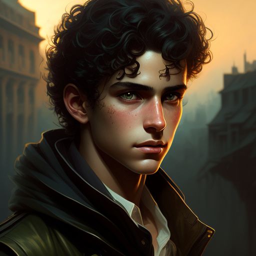 zany-dolphin955: Dark brown curly haired teenage boy with bright green ...