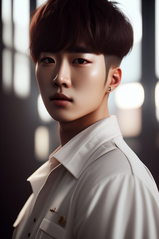 brown-fly66: a kpop idol with brown hair in a white shirt
