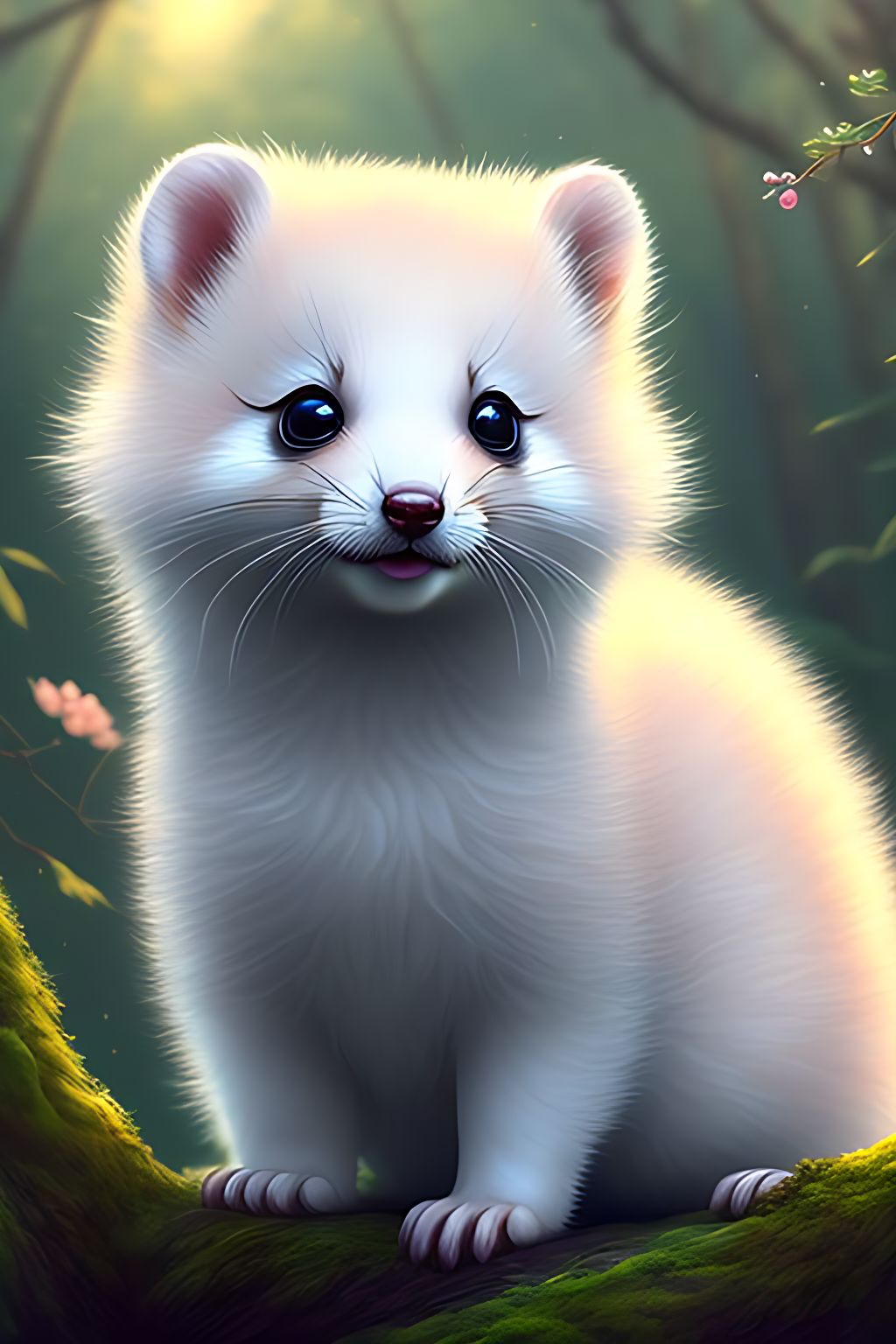Sana a cute adorable very fluffy baby Japanese Weasel in the forest