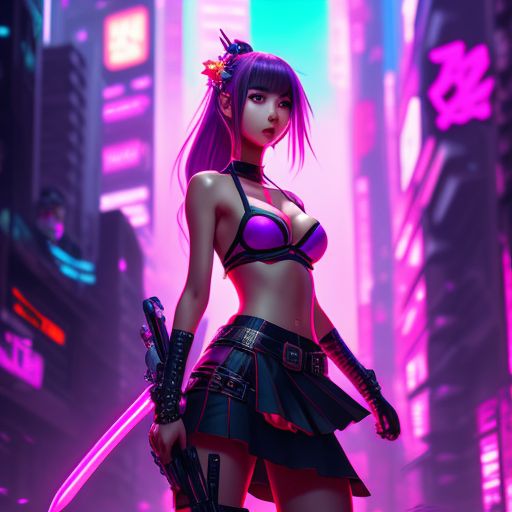 Katana Anime Girl Neon 4k 