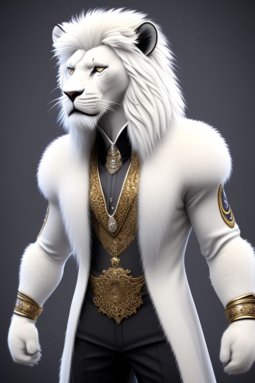 Realistic White Lion Full Body Muscle Suit