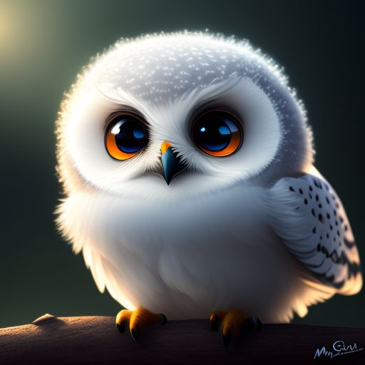 milky-hyena375: cute baby snowy owl, cowboy hat, kawaii, aww, fluffy,  Dreamlike, Surreal, illuminated, Whimsical, Detailed, Digital painting,  Artstation, art by mandy jurgens, furry and cute, pixar style