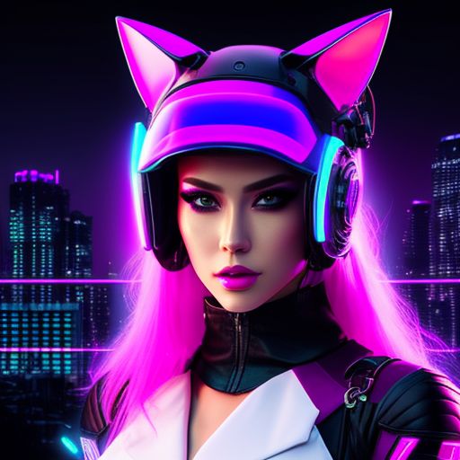 anime cyberpunk girl wearing futuristic outfit in a neon city at