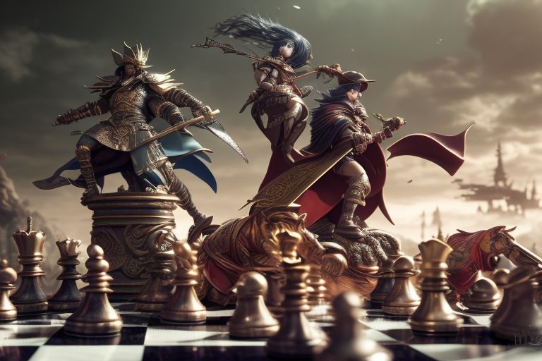 prompthunt: realistic night and queen chess pieces, cinematic