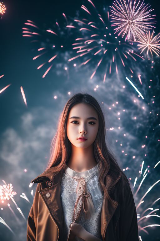 Fedoraxsa: Portrait of young aesthetic girl , firework