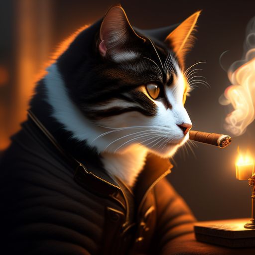cat smoking a cigar with whiskie, speakeasy setting, Noir, dimly lit, Highly detailed, Intricate, Smooth, Digital painting, art by greg rutkowski and mandy jurgens and artgerm and jacob frye and manuel castanon and nicola sammarco, Trending on Artstation, Concept art, Sharp focus, illustration.