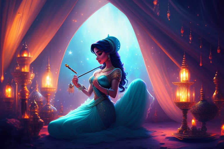 milkyswan39 Disney's Princess Jasmine smoking a hookah, luxurious