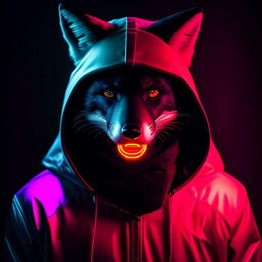 formalbison459 young man wearing a black fox mask with neon lights