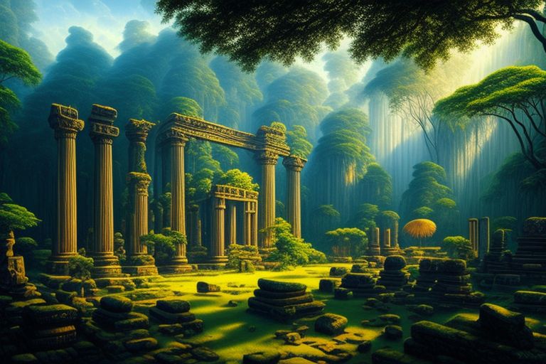 BrightPhoenix: temple ruins in a moody jungle full of cosmic energy ...