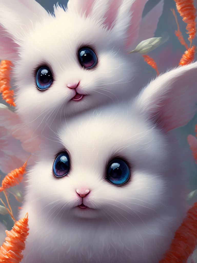 3D Adorable Happy Fluffy Baby Bunny with Dreamy Eyes · Creative Fabrica