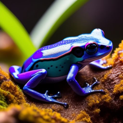 Poison Dart Frog, Vibrant colors, macro photography, Detailed, Close-up, Low angle, national geographic style, trending on instagram, Nature, wildlife, Vibrant, Psychedelic, art by alex hyde and mark moffett.