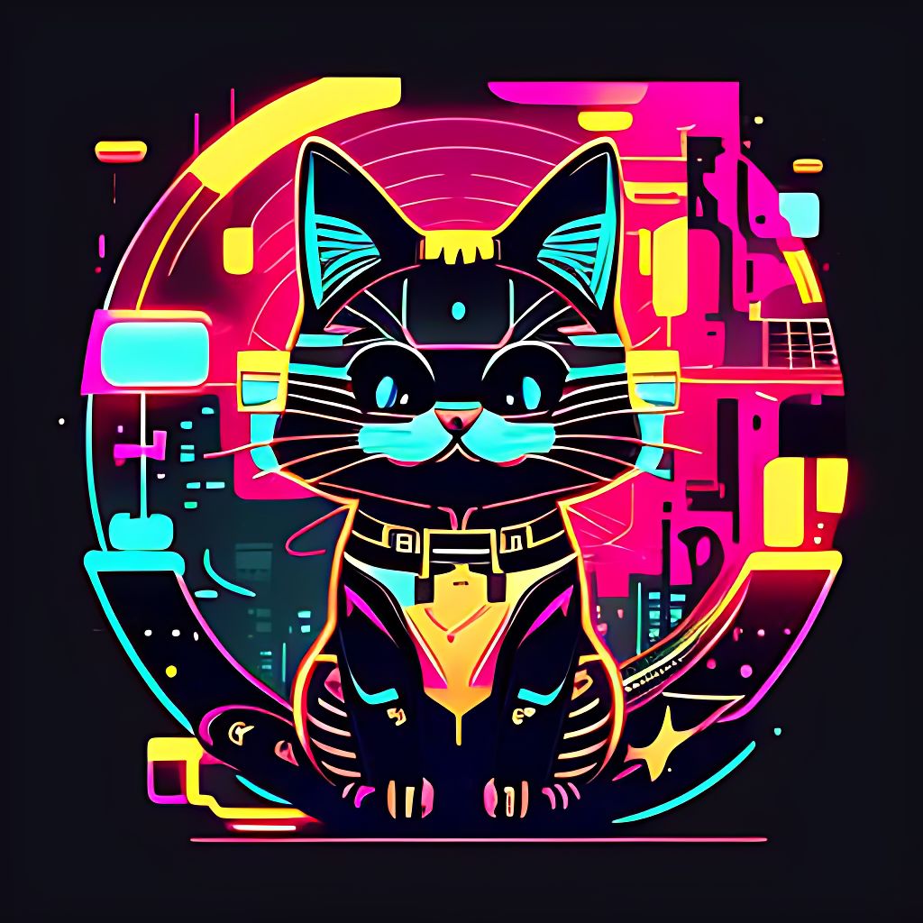 PabloAzevedo: cat mascot cyberpunk style, super cute, 2d, vector, flat