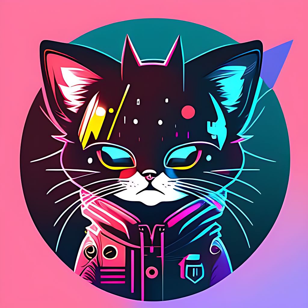 PabloAzevedo: cat mascot cyberpunk style, super cute, 2d, vector, flat