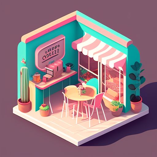 mealy-rabbit196: A cute coffee shop corner, isometric